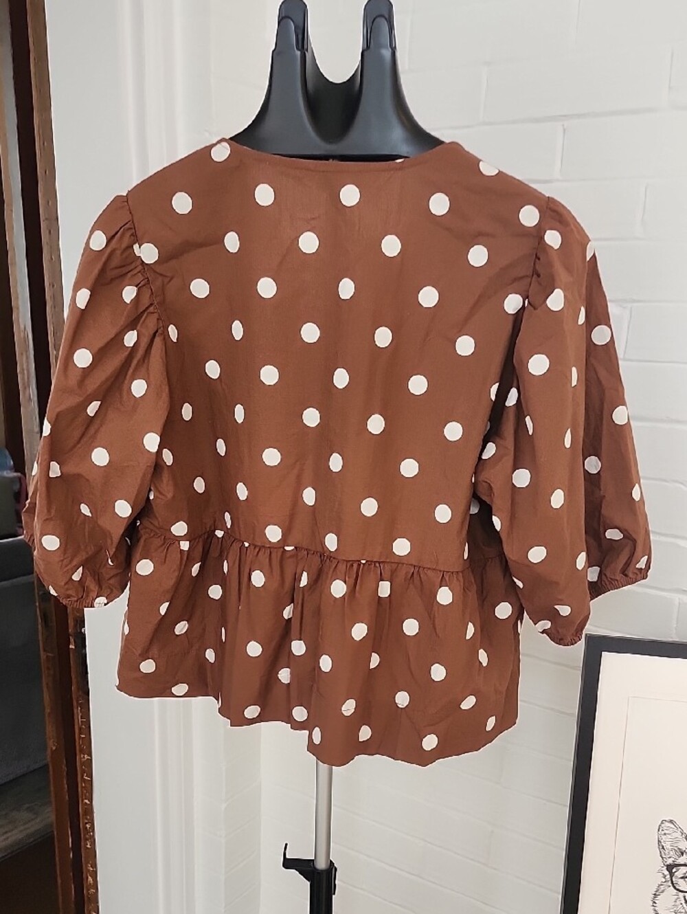 Polka Dot Tie-Front Peplum Top, Large - Picture 4 of 6